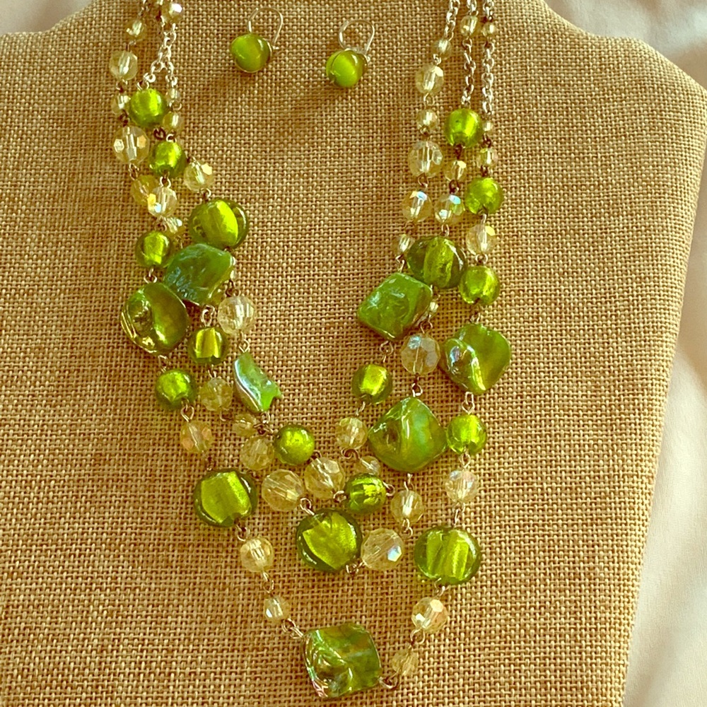 Multi layered beaded necklace/earring set